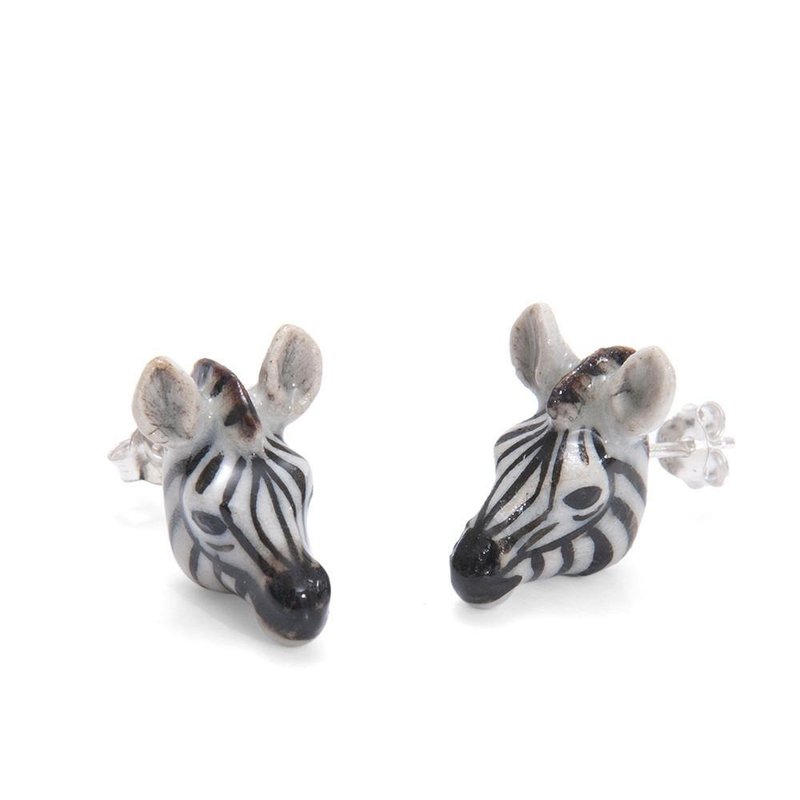 And Mary 手绘瓷耳环-斑马 礼盒装 Zebra Earrings - 耳环/耳夹 - 瓷 黑色