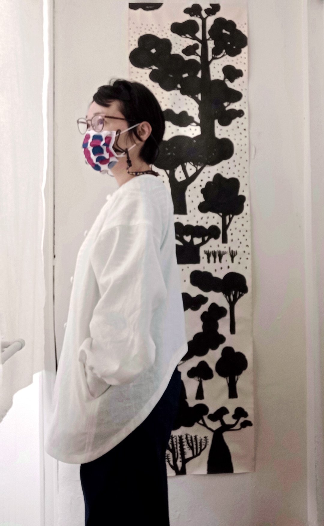 纯亚麻中性宽袖前长后短衬衫--米白/黑/深蓝 - 女装衬衫 - 棉 白色