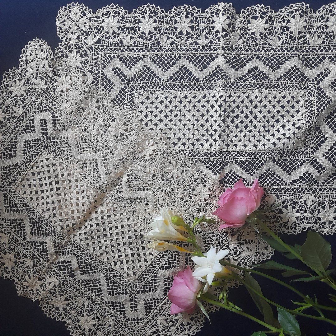 百年古董马尔他棒槌蕾丝bobbin lace纯手工编织 餐垫 茶几垫一对 - 摆饰 - 棉 
