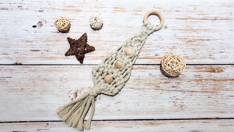 手工编织 macrame 波西米亚流苏棉质编织串珠钥匙扣 墙壁挂饰 - 钥匙链/钥匙包 - 棉 