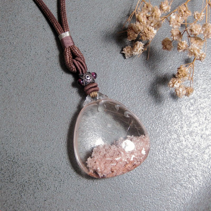 项链 天景系列 幽灵水晶(钛晶共生)+红石榴+925银/天然独特/ - 项链 - 水晶 粉红色