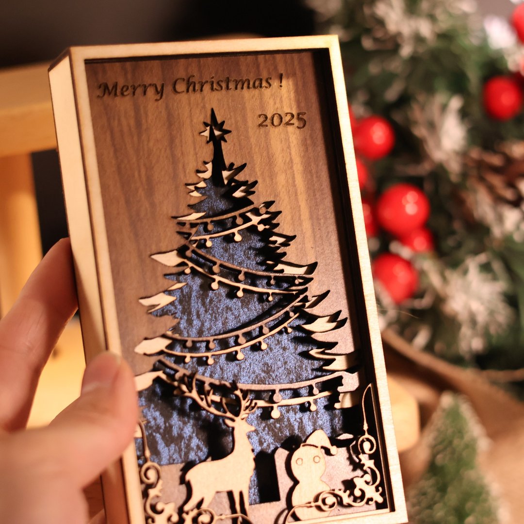Christmas Card 2025/木制立体卡片/圣诞卡片/贺卡 - 卡片/明信片 - 木头 咖啡色
