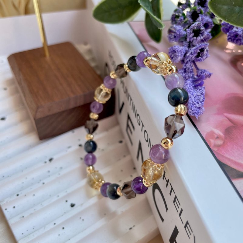 招财开运水晶手链设计款 14K包金  生日礼物 CRYSTAL 黄水晶 紫水 - 手链/手环 - 水晶 多色