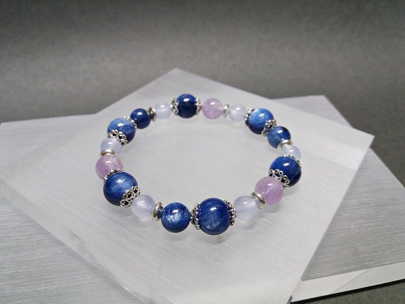 不经意的专心 - 天然蓝晶石+蓝玉髓+紫玉晶纯银手錬 - 手链/手环 - 宝石 多色