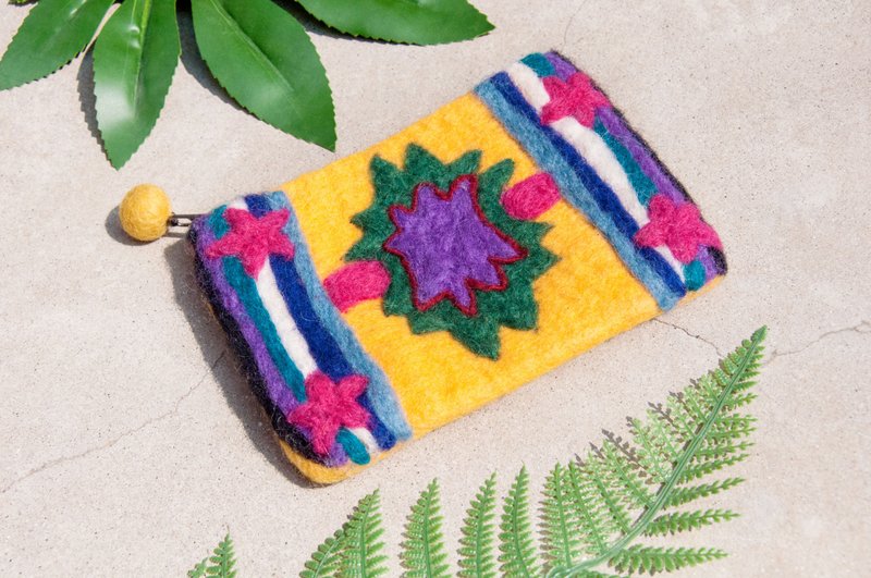 羊毛毡收纳包 民族风包 悠游卡套 手机包 零钱包 耳机袋-波西米亚 - 化妆包/杂物包 - 羊毛 黄色