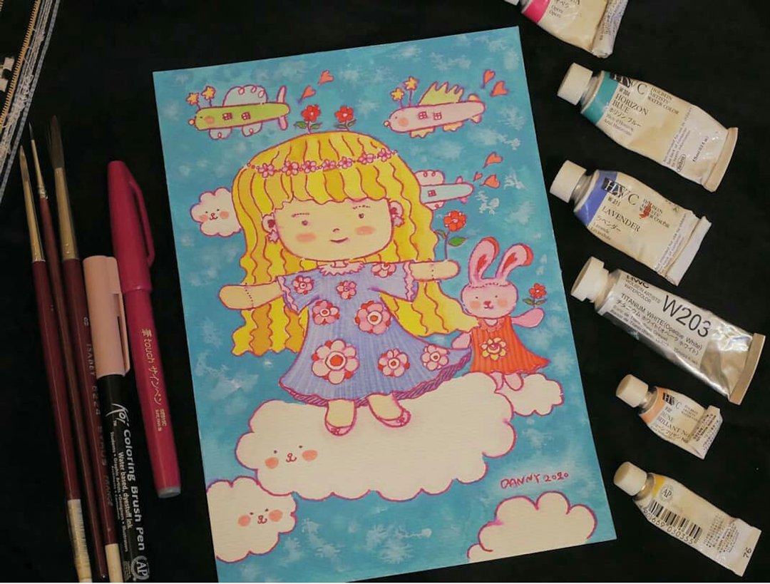 云端上的女孩 手绘插画 - 海报/装饰画/版画 - 纸 