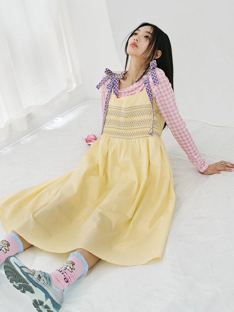 黄色无袖 吊带连衣裙 多巴胺长裙 - 裙子 - 其他材质 黄色