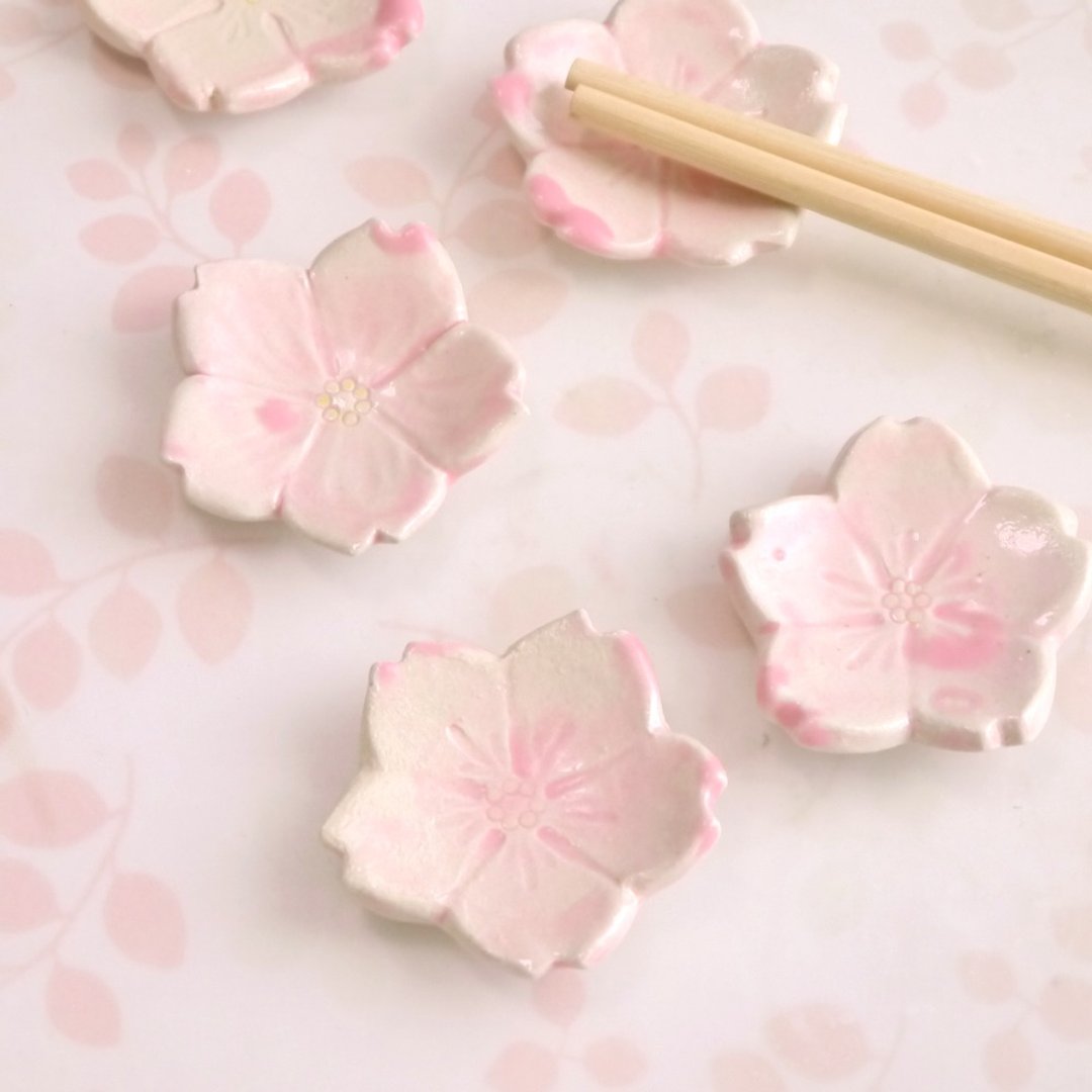 Set of 2 pieces of cherry chopsticks - 筷子/筷架 - 陶 粉红色