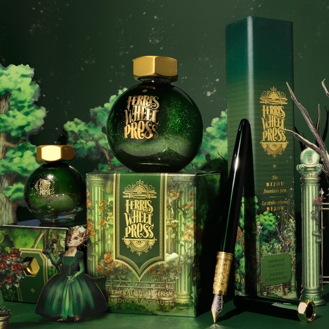 FWP 摩天轮 水晶球瓶 20ml 钢笔闪粉墨水 - 翡翠花园 - 墨水 - 琉璃 