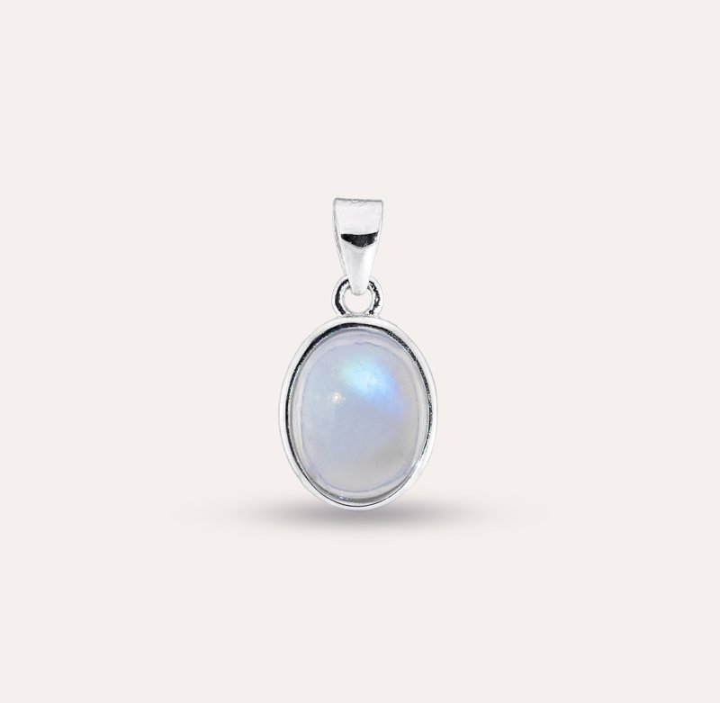 AND 月光石 蓝色 椭圆 7*9mm 坠子 经典系列 Ovalhalo P 天然宝石 - 项链 - 银 蓝色