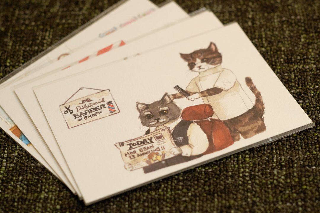 猫职人商店/理发厅/蔬果摊/报社/寿司师傅/猫咪幼儿园 /五款 - 卡片/明信片 - 其他材质 