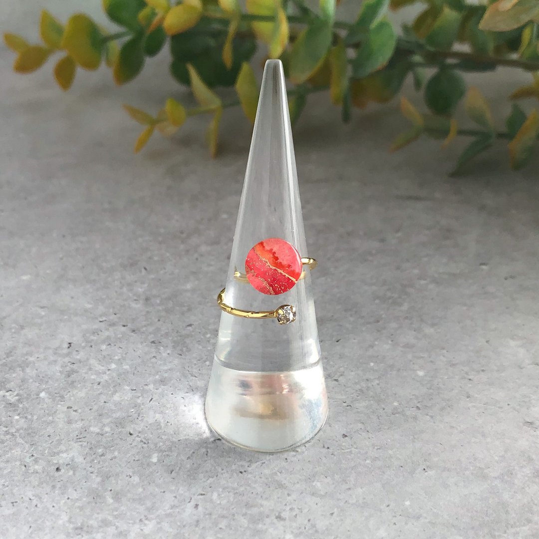 alcohol ink art ring - 戒指 - 其他金属 红色