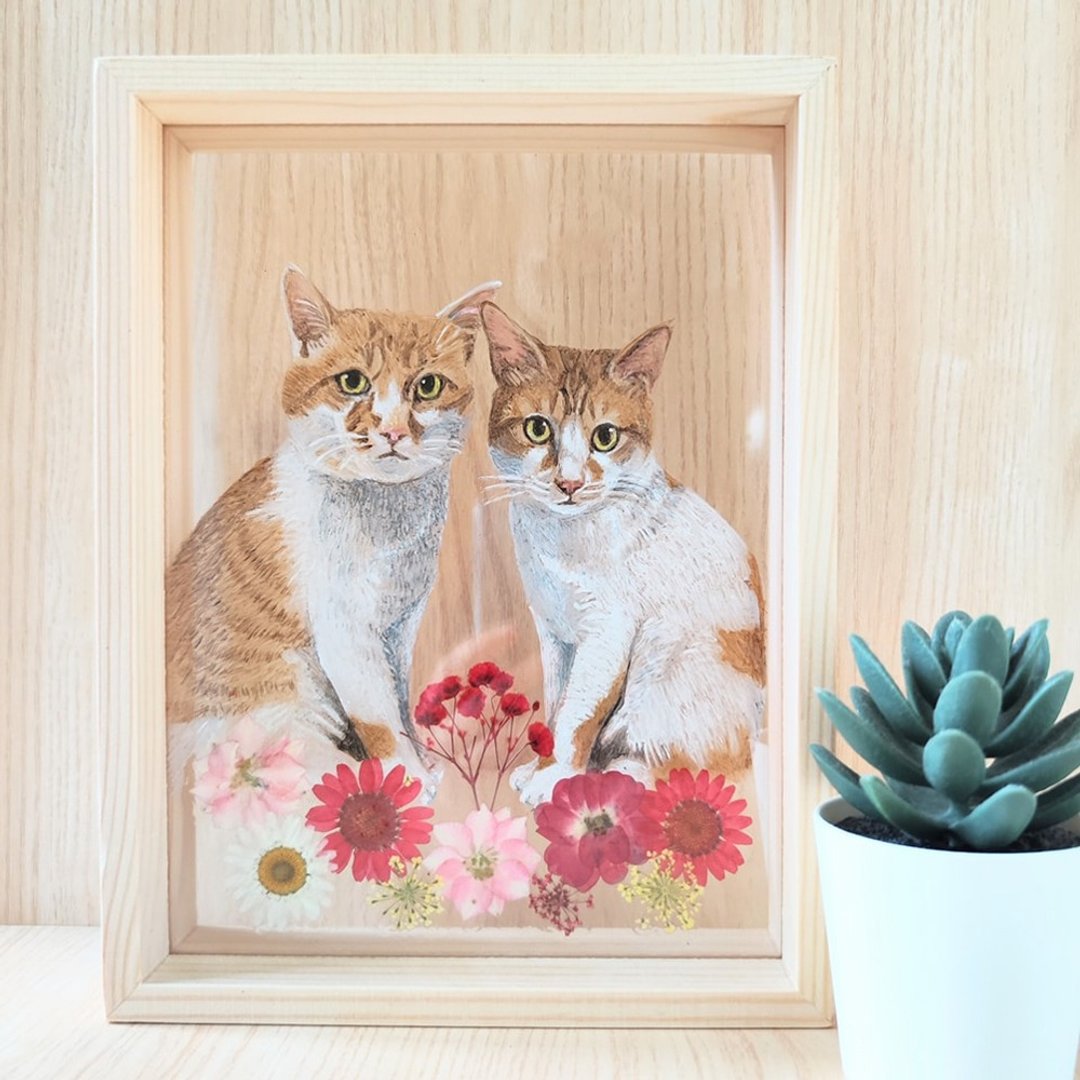 手绘猫咪の花花世界|定制化.大压克力干花画框|居家装饰 宠物纪念 - 摆饰 - 塑料 