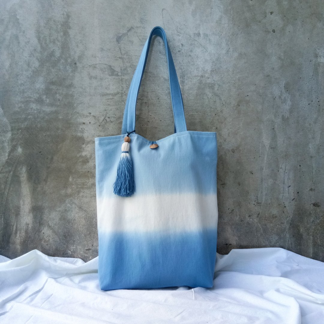 Three Color Tote Bag, Ombre Bag, Indigo Bag - 公文包/医生包 - 棉 蓝色