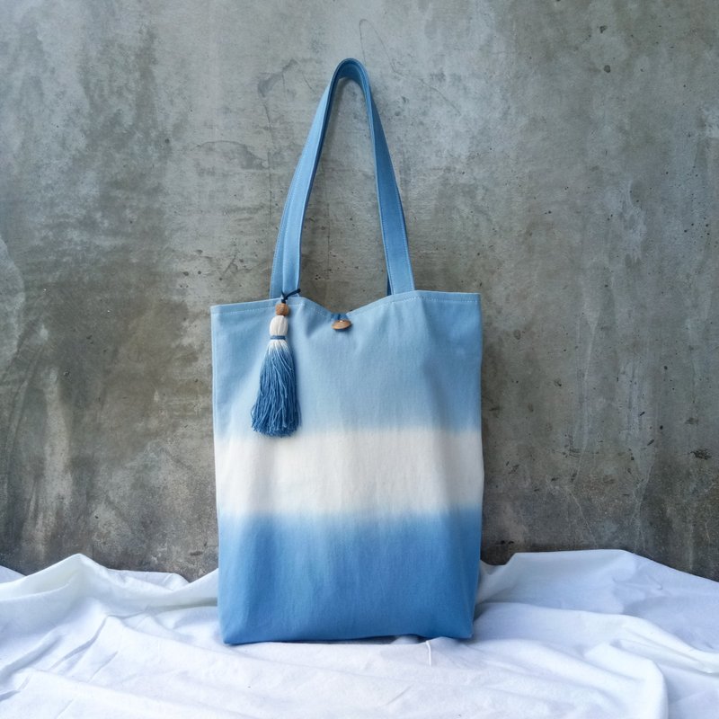 Three Color Tote Bag, Ombre Bag, Indigo Bag - 公文包/医生包 - 棉．麻 蓝色