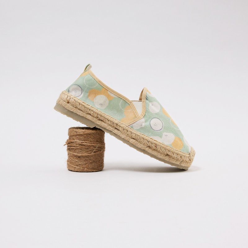 | 夏季新品・MIT手工 | 小笼包+好感良物 印花系列草编鞋 懒人鞋 - 女款休闲鞋 - 棉．麻 绿色