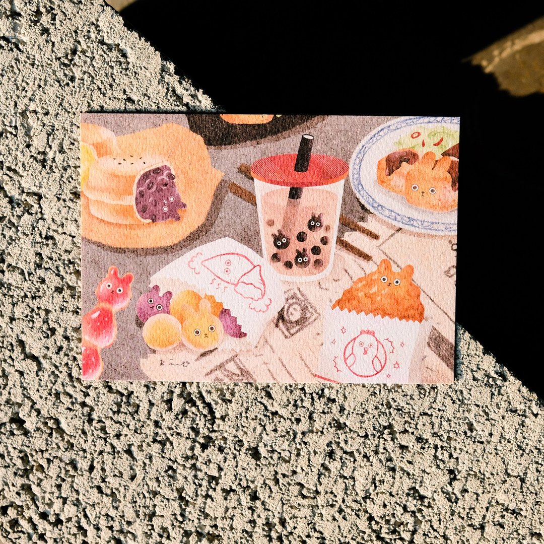 明信片 - 兔食物 - 台湾夜市小吃 - 卡片/明信片 - 纸 白色