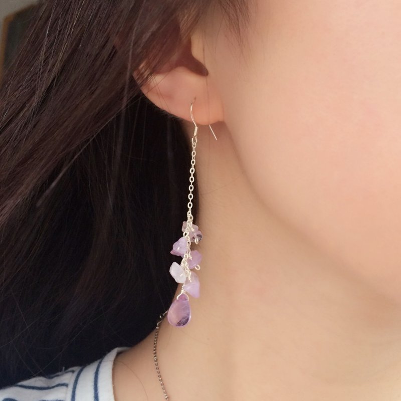 紫水晶耳环 水滴形 薰衣草色 925银 情人节/结婚礼物 限量手工 - 耳环/耳夹 - 宝石 