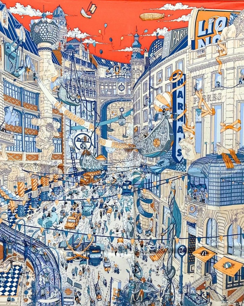 Hermès 爱马仕限量插画风丝巾经典橘盒包装艺术品等级 - 丝巾 - 丝．绢 多色