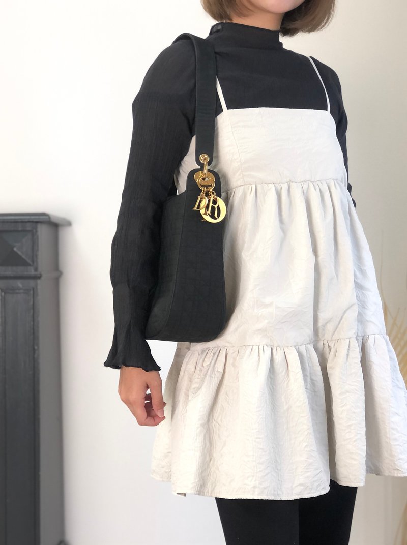 【 日本直送 名牌中古包 】Christian Dior 黛妃包 藤格纹 侧肩包 黑色 尼龙 半月包 vintage jbwgb7 - 侧背包/斜挎包 - 尼龙 黑色