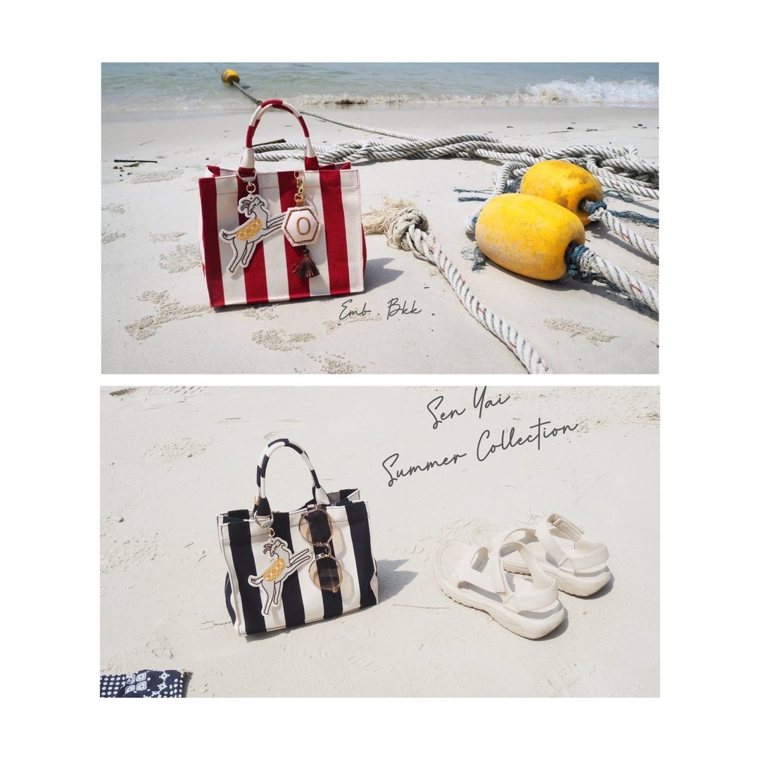 包包  กระเป๋า Goat Sen Yai Bag-navy - 手提包/手提袋 - 绣线 蓝色