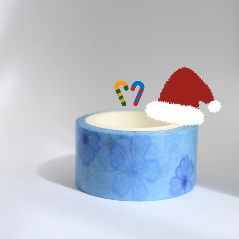 蓝底花 纸胶带 手绘 花朵 手帐  圣诞 交换礼物 和纸胶带 - 纸胶带 - 纸 