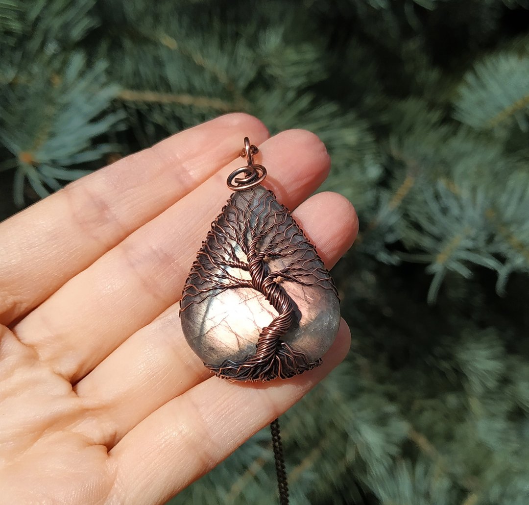 Labradorite Handmade Copper Tree Of Life Pendant, Birthday Gift for him/ for her - 项链 - 其他金属 紫色