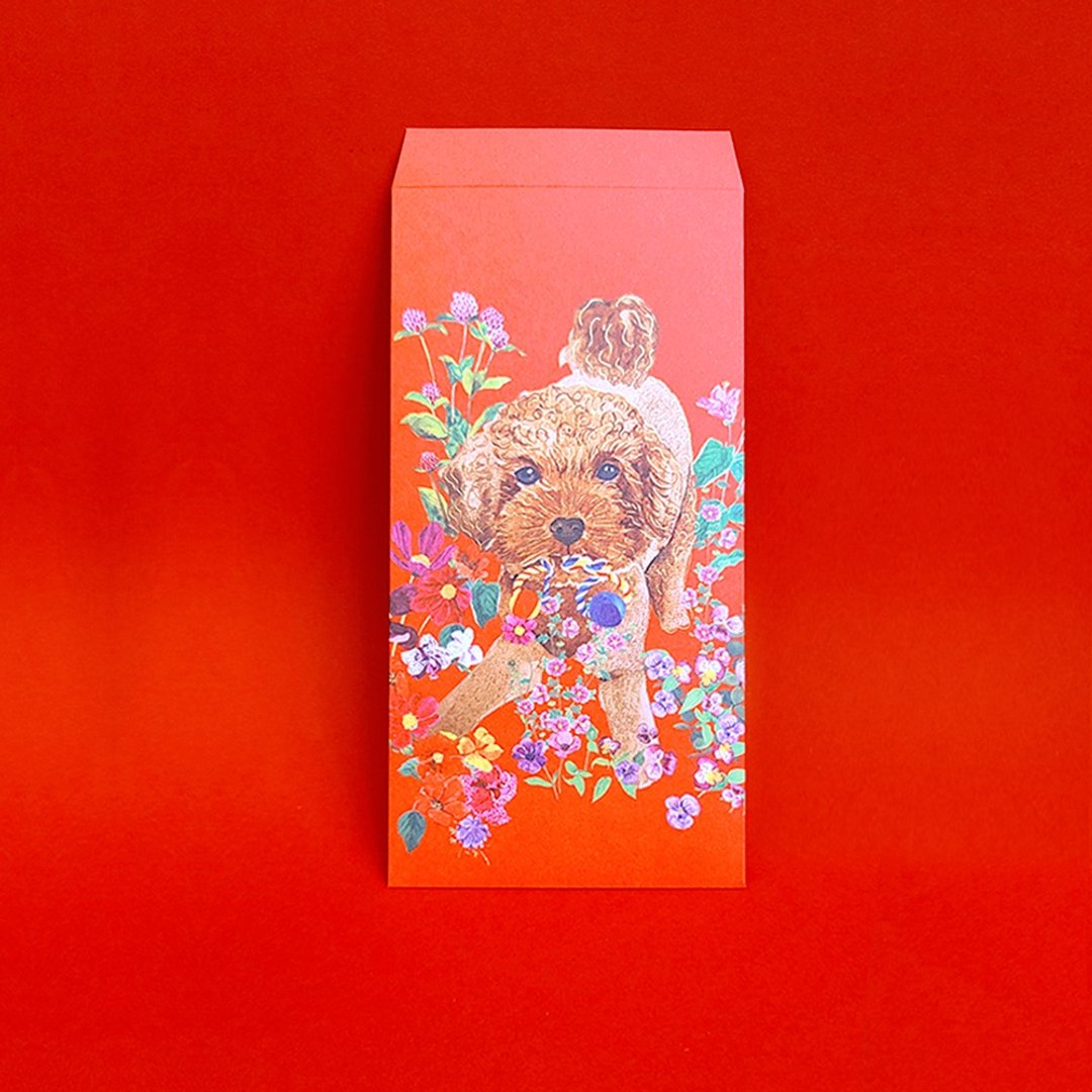 福兽纳福红包袋-花开富贵/贵宾犬/5入 - 红包/春联 - 纸 红色