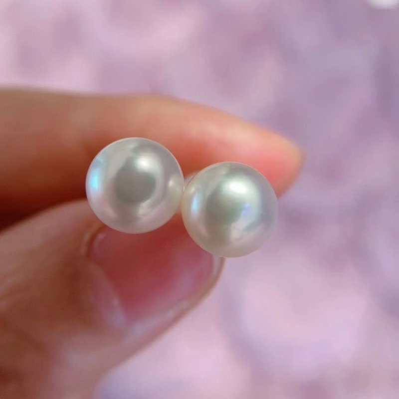 天然淡水珍珠 饱满包子圆 澳白平替 纯银 耳环 - 耳环/耳夹 - 珍珠 白色