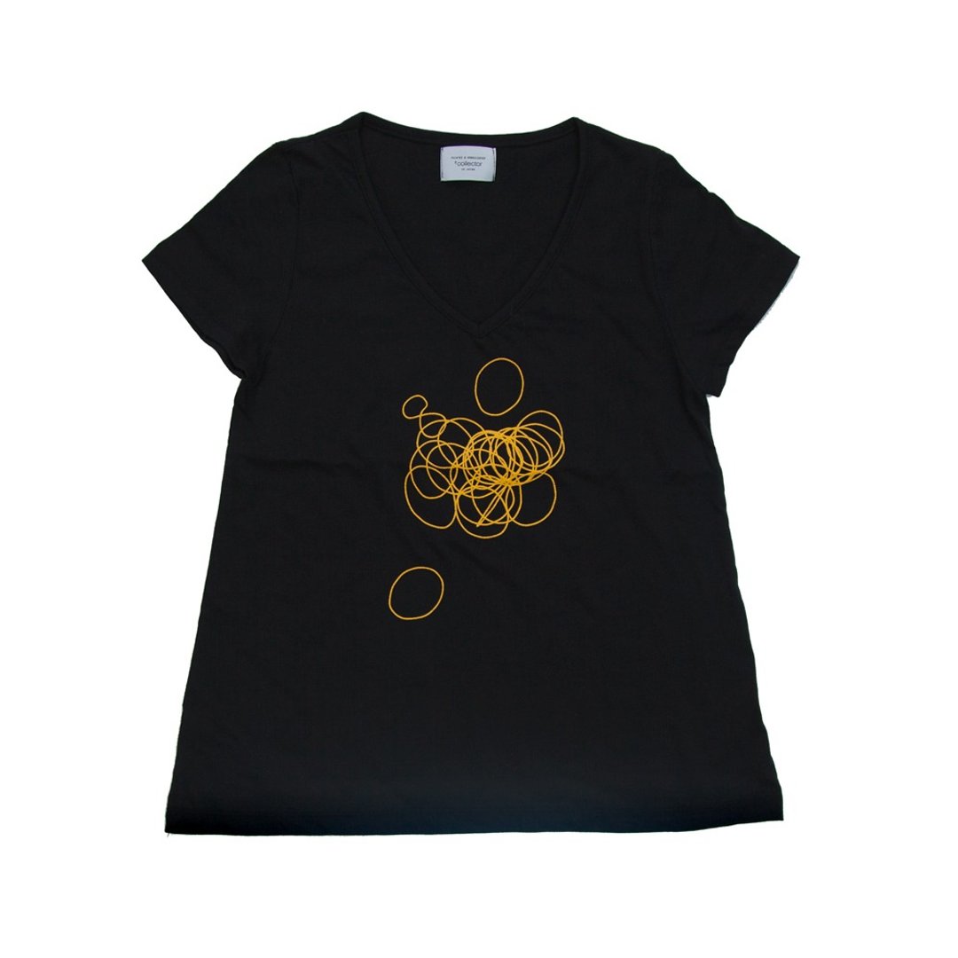 Our original from the body. Rubber band T-shirt Ladies free size Tcollector - 女装 T 恤 - 棉 黑色