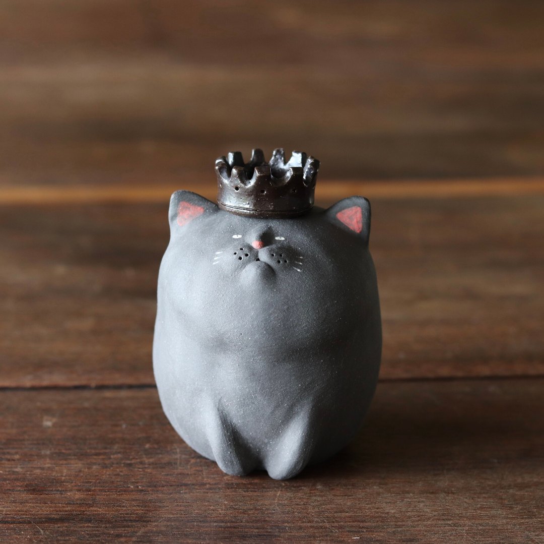 Animal Vase Black Cat King [Made-to-Order] - 花瓶/陶器 - 陶 黑色