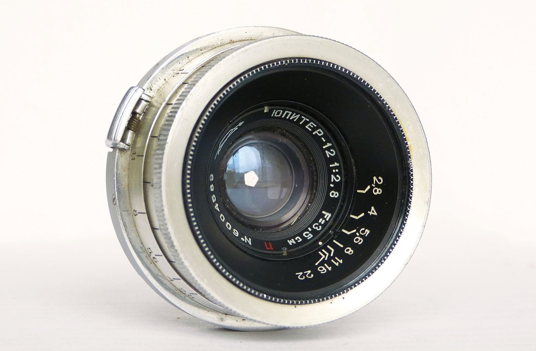 early Jupiter-12 red P 2.8/35 silver USSR lens Kiev KMZ Contax RF mount - 相机 - 其他材质 银色