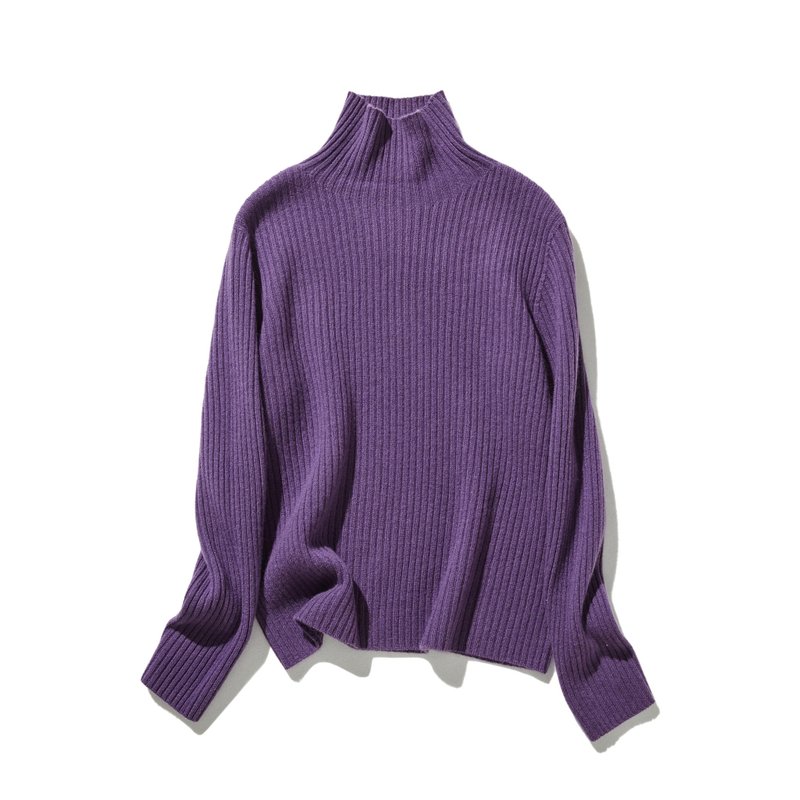简约却富有表情的羊毛针织高领毛衣 薰衣草紫 241208-9 - 女装针织衫/毛衣 - 羊毛 