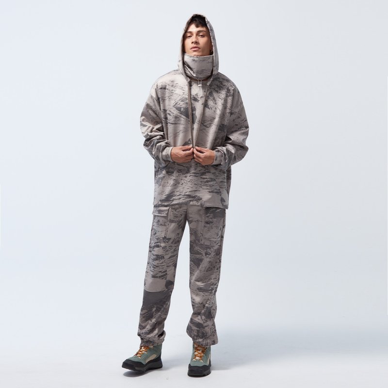 【限时5折】独家机能/防水透湿刷毛飞梭工装裤-银啡麻印花 - 男士长裤 - 聚酯纤维 灰色