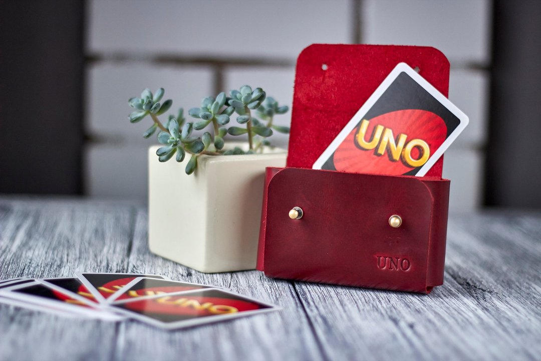 个性化皮革 UNO 卡包 定制化皮革 UNO 卡夹 - 其他 - 真皮 红色