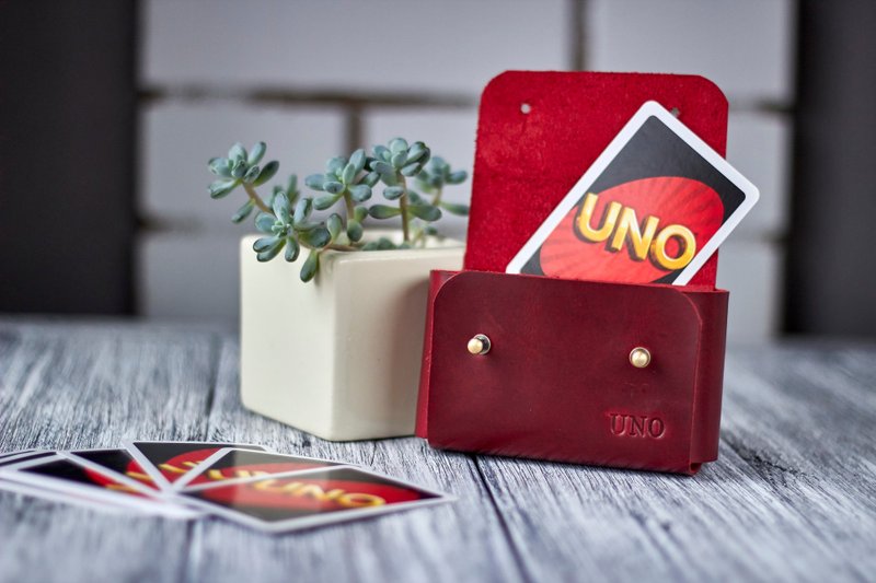 个性化皮革 UNO 卡包 定制化皮革 UNO 卡夹 - 其他 - 真皮 红色