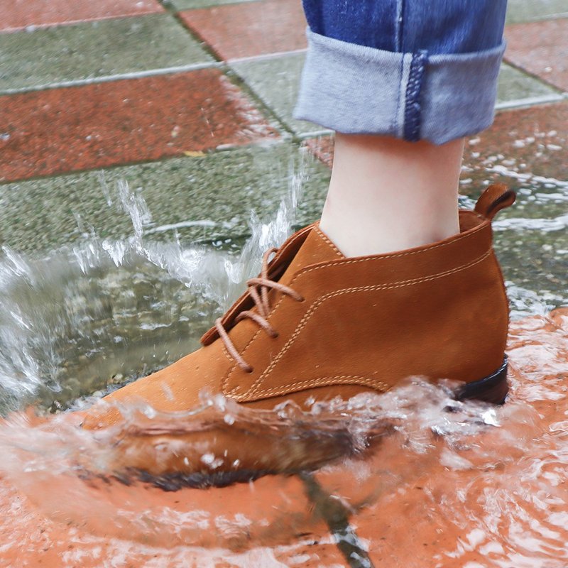 (雨靴推荐)365天防水OK!全真皮系带休闲小短靴防水短靴Rain boots - 雨鞋/雨靴 - 真皮 多色