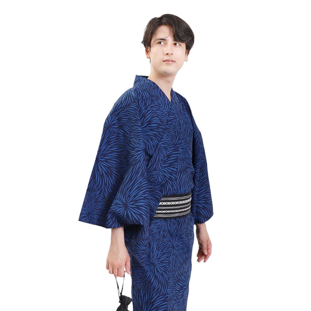 日本 和服 男士 绵 浴衣 腰封 2 件 套组  M L LL 3L z33-03 - 其他 - 棉 蓝色