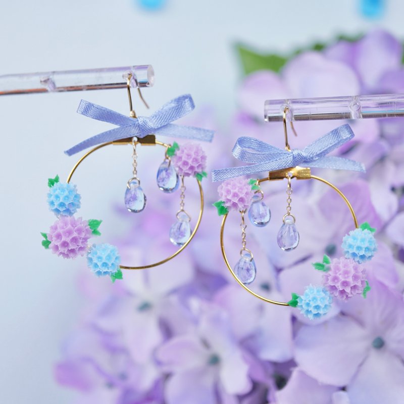 绣球花圈 耳环/耳夹 - 耳环/耳夹 - 塑料 蓝色