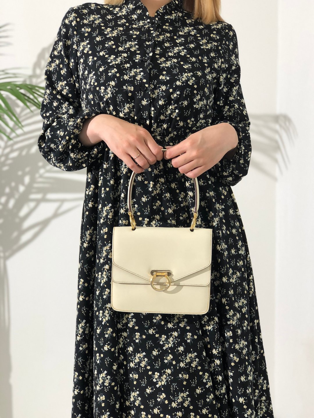 【日本直送，名牌二手包装】CELINE Gancini 双翻盖皮革手提包 米色复古 gpzv4g - 手提包/手提袋 - 真皮 咖啡色