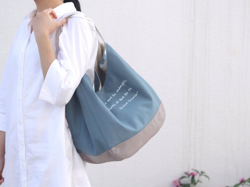 法式生活肩背包 - 日本帆布 / 防水内里 / 大容量 - 侧背包/斜挎包 - 其他材质 蓝色