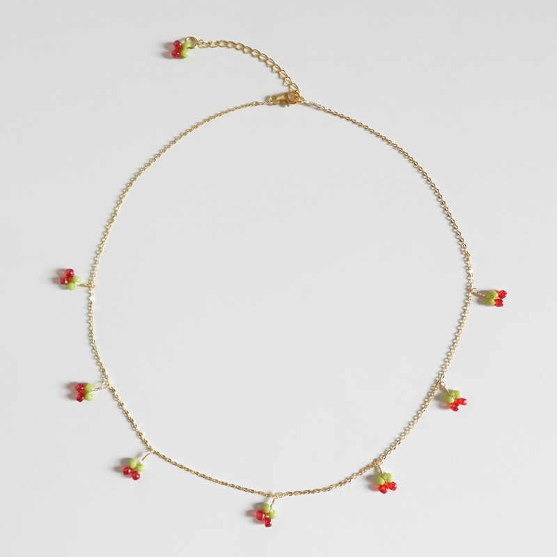 Lily Valley 甜甜樱桃 | 手工串珠项链 - 项链 - 半宝石 红色