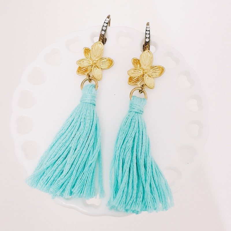 momolico 浪漫绣线流苏耳环 纯铜耳勾 - 其他 - 其他材质 蓝色