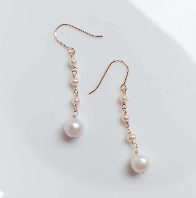 14kgf美国注金 天然珍珠耳环 | 手作定制 手链 项链 耳饰 饰品 - 耳环/耳夹 - 珍珠 