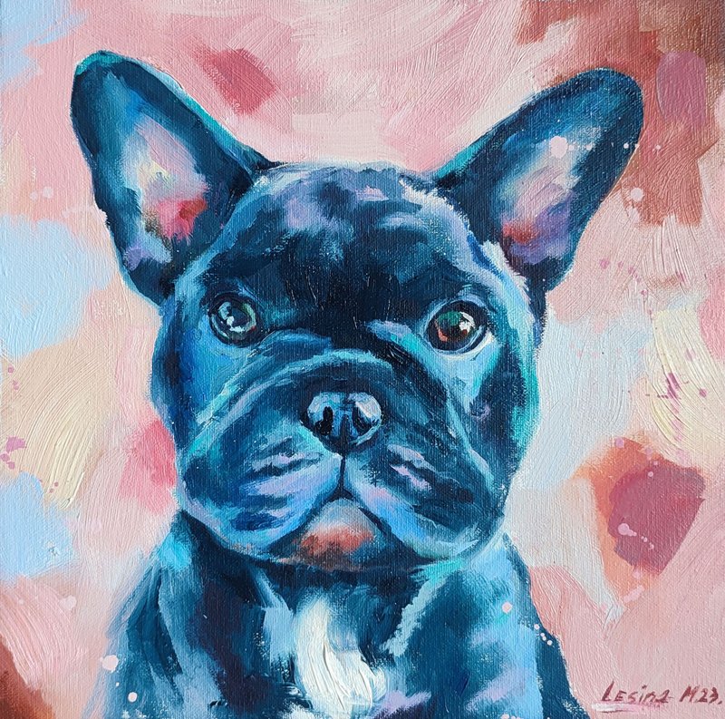 法国斗牛犬绘画狗原创艺术宠物肖像油画 - 墙贴/壁贴 - 其他材质 灰色