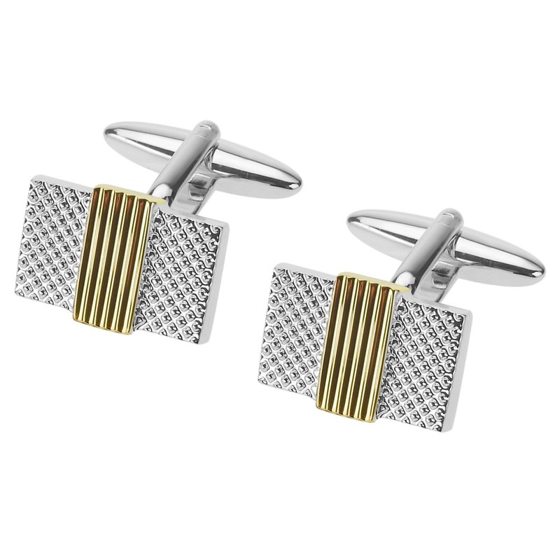 银色纹路间金色条纹袖扣 - 袖扣 - 其他金属 银色