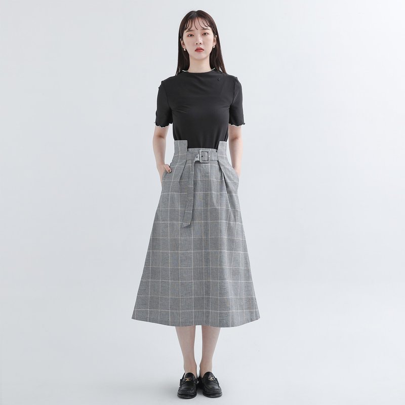 【经典原创】Moment_片刻高腰褶子裙_CLB010_灰格 - 裙子 - 棉．麻 多色