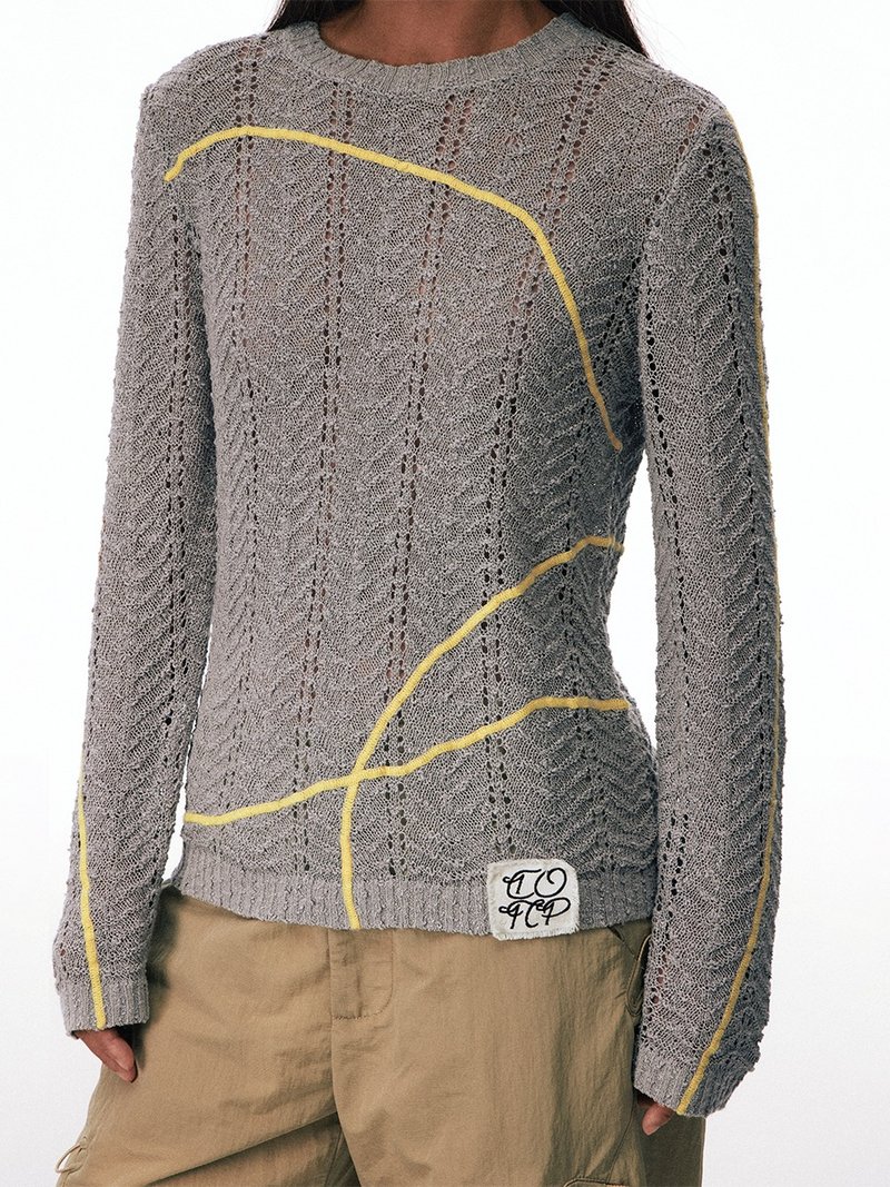 轨迹 / 提花针织长袖T恤 - 女装上衣 - 其他材质 灰色