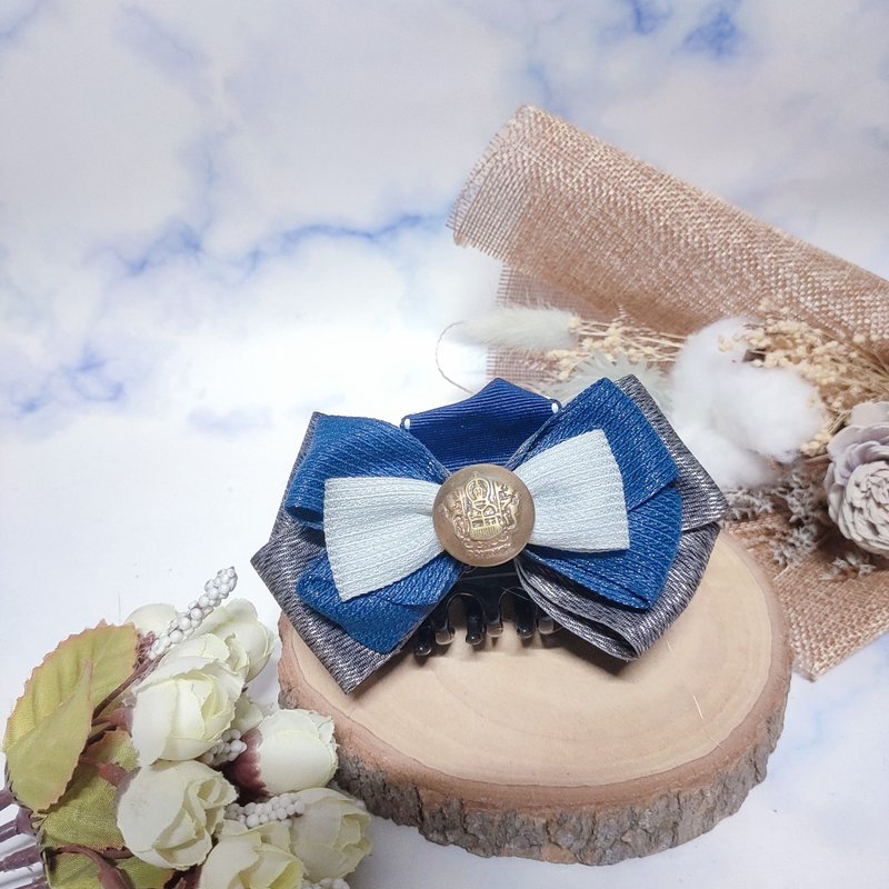 学院风手作抓夹鲨鱼夹香蕉夹弹簧夹 - 发饰 - 棉．麻 蓝色