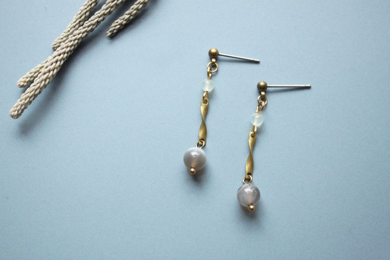 弥然 黑纹玛瑙 -耳环 耳针 耳夹 - 耳环/耳夹 - 石头 灰色